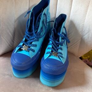 Converse Women’s Teal and Navy Layered-Blue Platform High-Tops